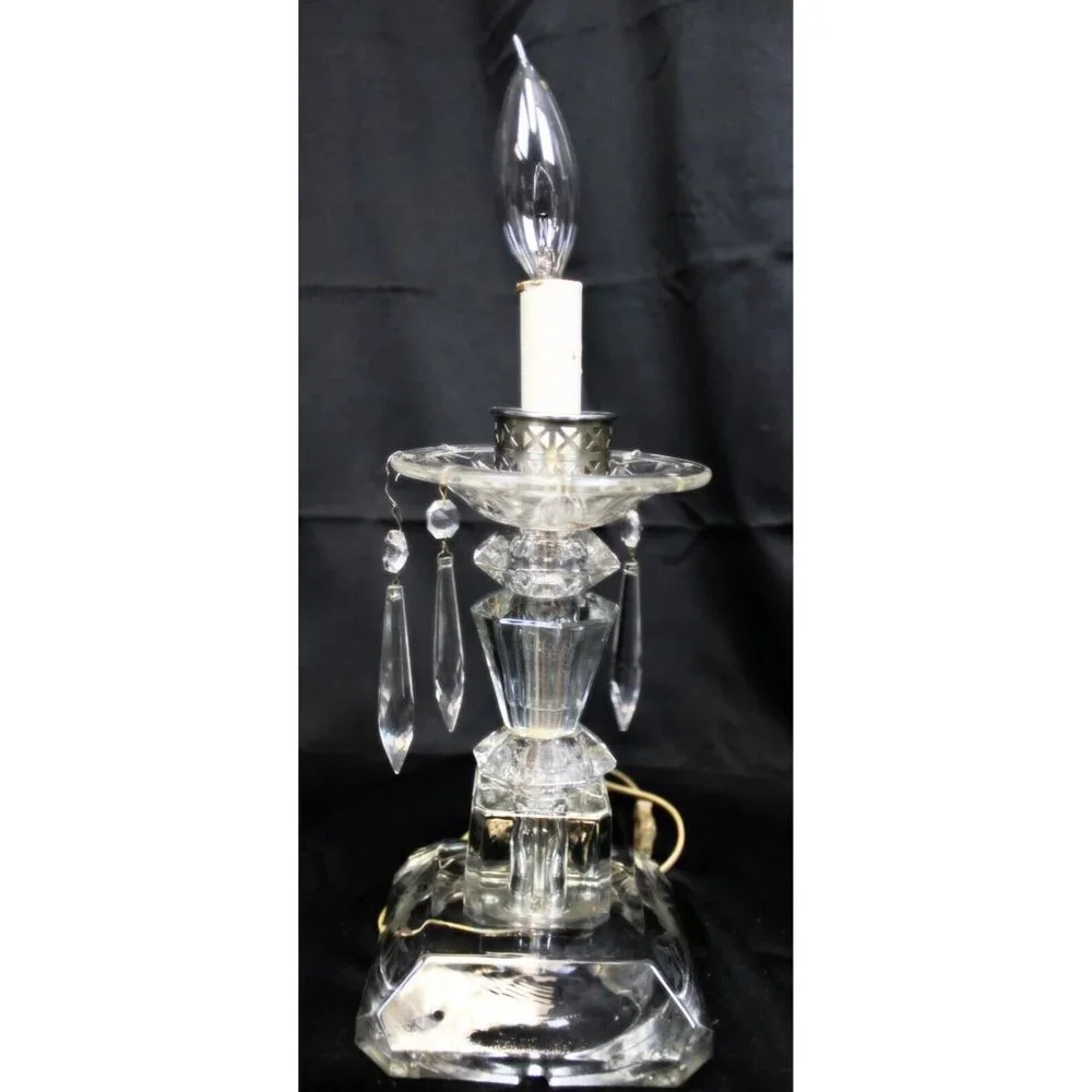 VTG Clear Crystal Lamp Light Floral Etch Hanging Pendant Victorian Elegant Glass